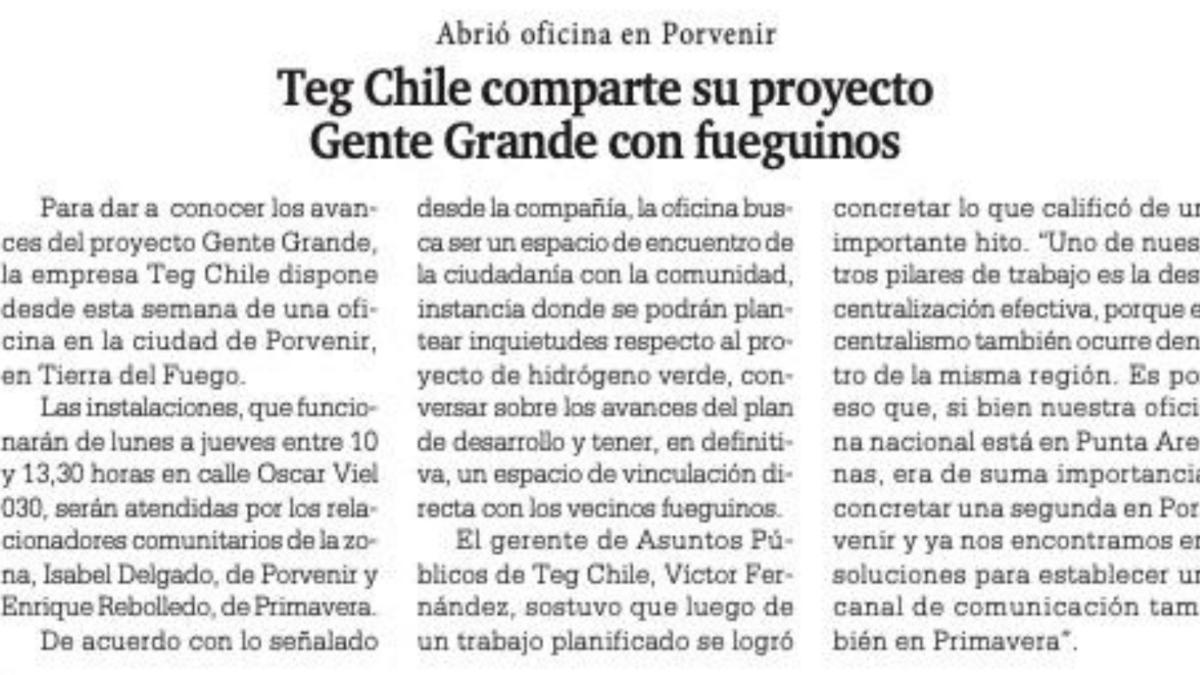 TEG Chile shares its Gente Grande project with the Fuegian people