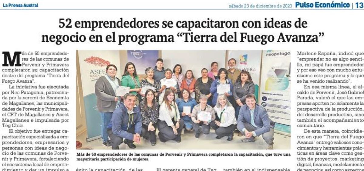 52 entrepreneurs were trained with business ideas in the “Tierra del Fuego Avanza” program